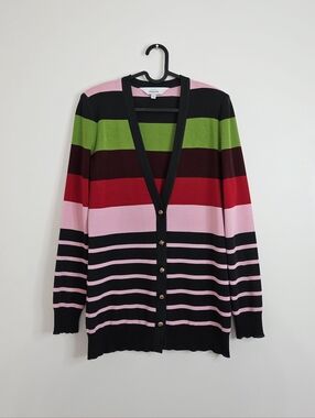 Exclusively Misook Striped Long Button Front Cardigan Size XS